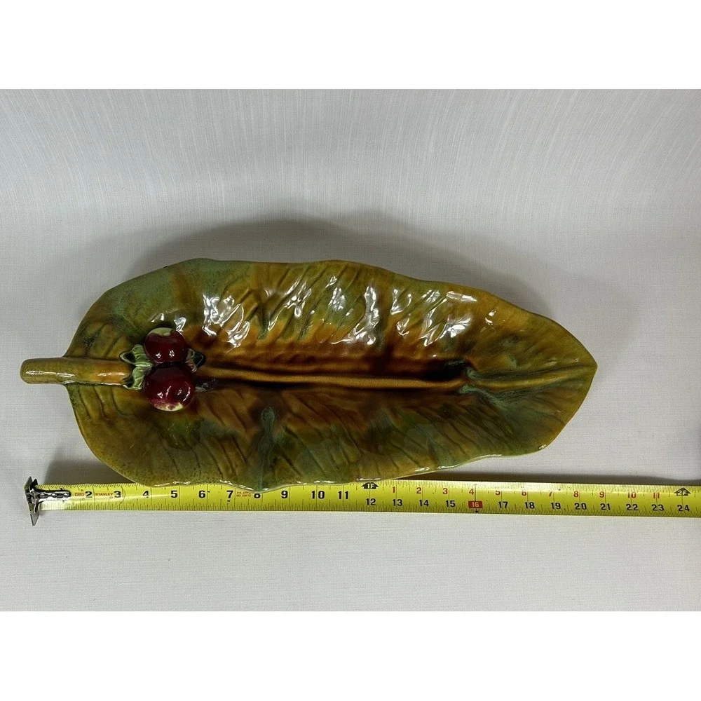 Vintage Wade of California Art Pottery Leaf w/ Apples Platter - Drip Glaze‎